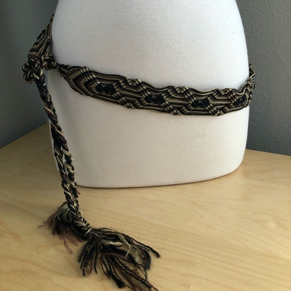 Gorgeous Woven & Braided Macrame Belt with Fringe Women's One Size Black Brown